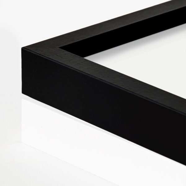 Holzbilderrahmen in schwarz und weiß. Detailbild der Ecken. Veranschaulichung für den Online-Shop von Kim Kärger.